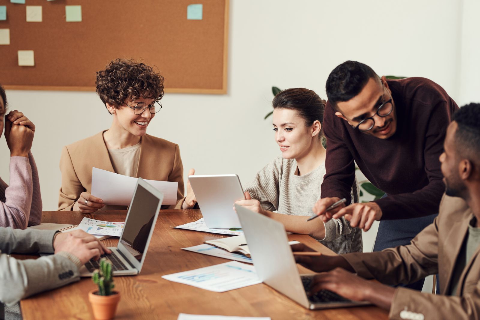 Diverse business team collaborating around a table