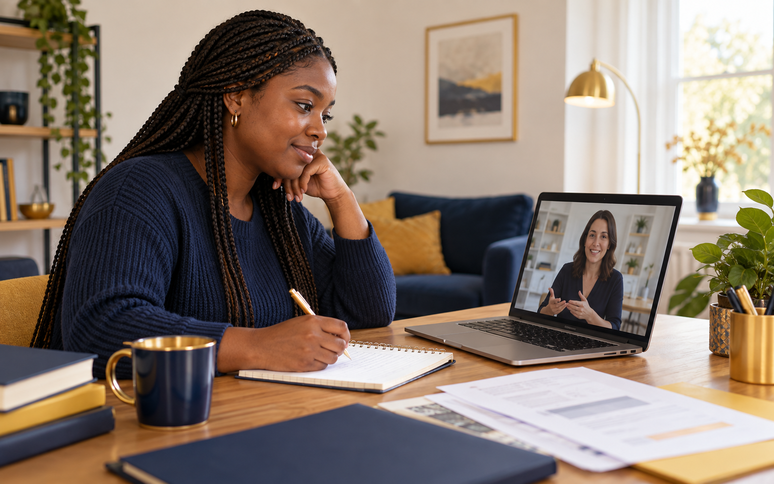 Adult-care learner studying with online tutor guidance