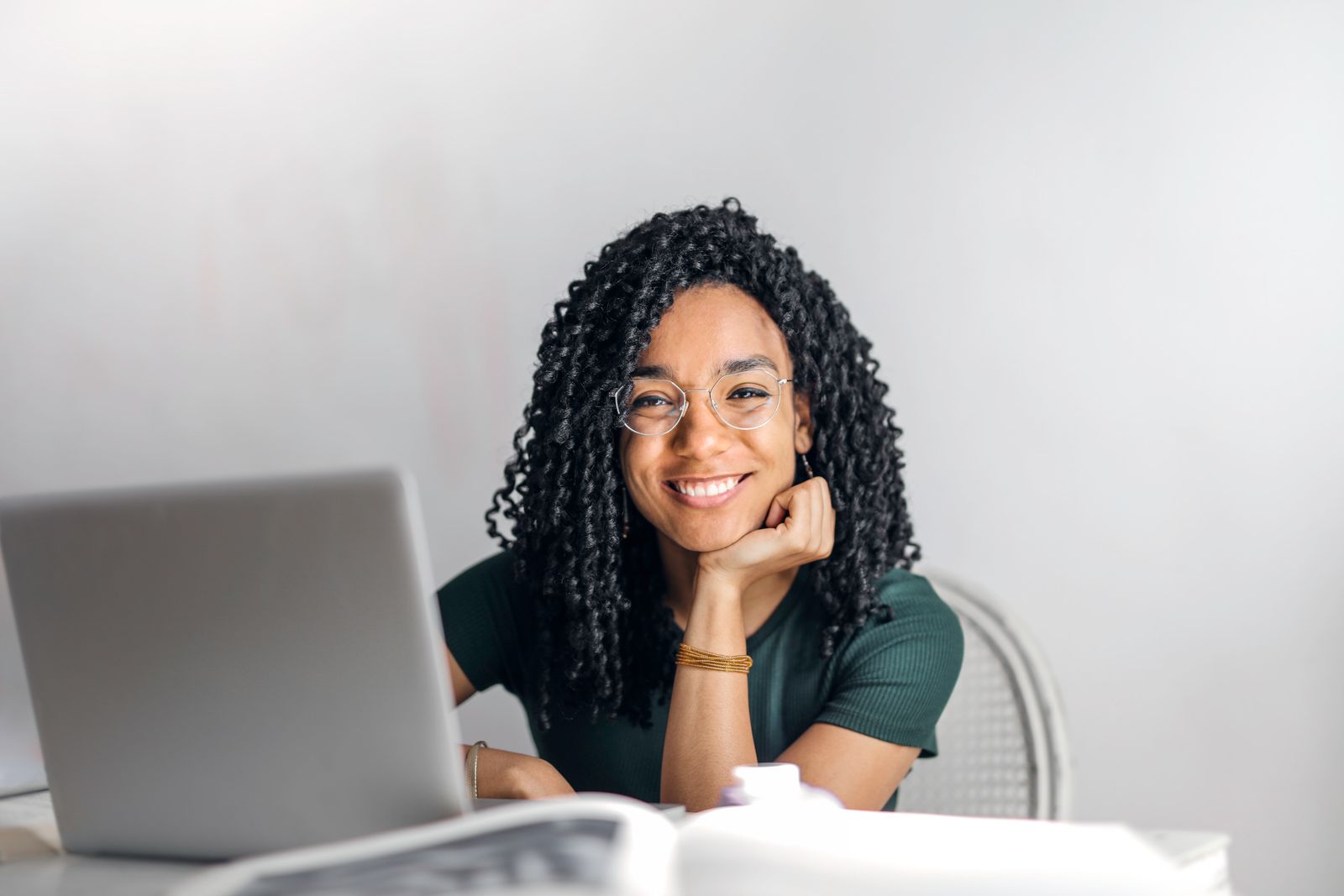 Adult learner studying online at home